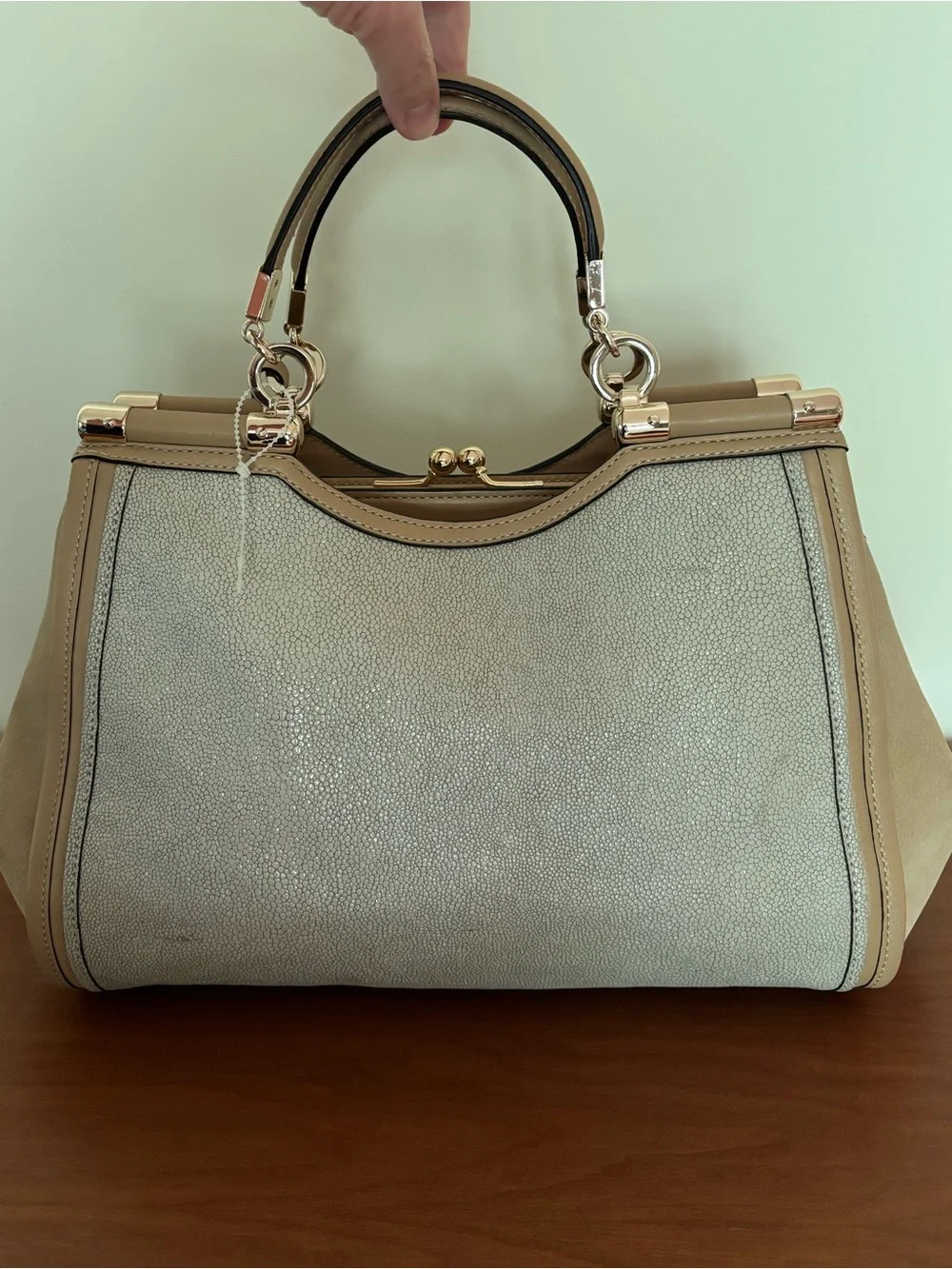 COACH Madison Pinnacle Caroline Satchel in Embossed Texture Leather and Sued